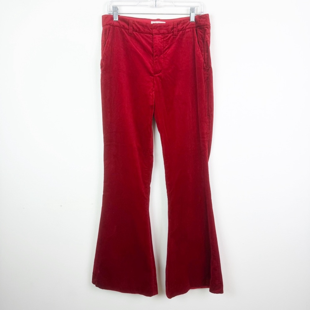 Zadig & Voltaire Prevy Velvet Flared Trousers in Red Size 40 Large - Picture 3 of 14